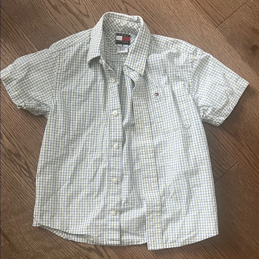 Tommy Hilfiger Checkered Short Sleeve Shirt - White and Blue